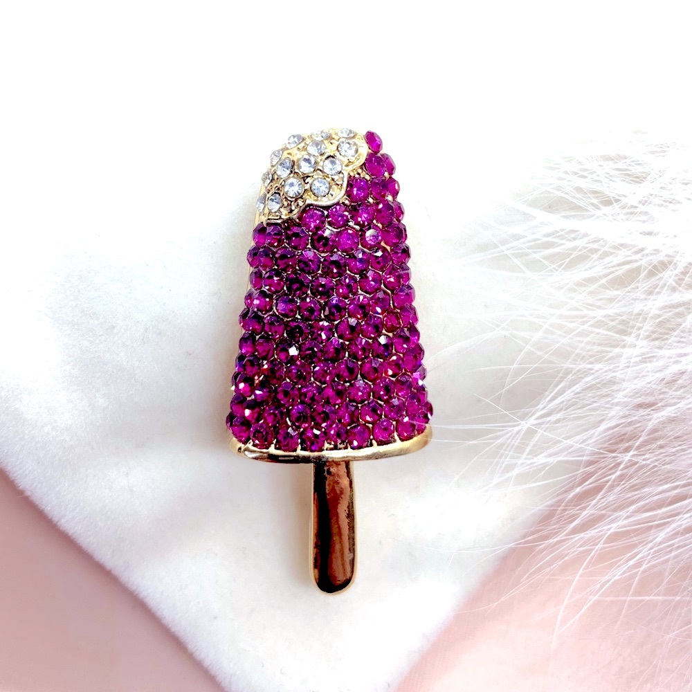 Rhinestone Purple Popsicle ice cream Brooch - Picture 1 of 3
